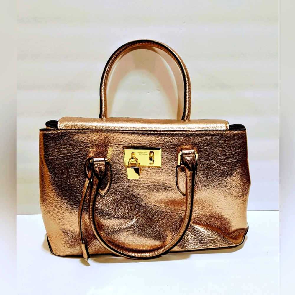 London Fog Rose Gold Metallic Purse Shoulder Bag w/ crossbody strap large
